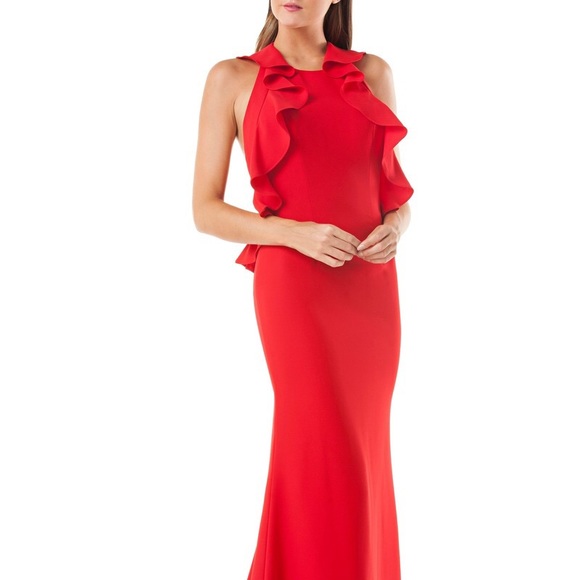 Carmen Marc Valvo Infusion Ruffle Trumpet Gown. - Picture 3 of 7